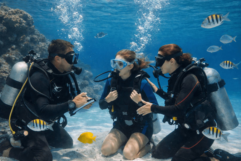 students training skills on the open water diver program